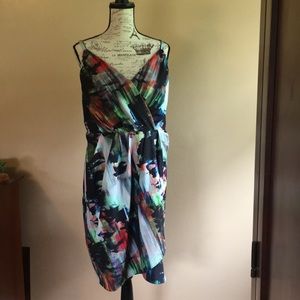City Chic faux wrap watercolor print dress